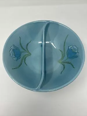 Vernon Ware Metlox Blue Tulips Pattern Divided Serving Bowl 9.25” Round X 2.75” • $52
