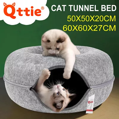 Cat Tunnel Bed Felt Pet Puppy Nest Cave House Round Donut Washable Detachable • $32.97