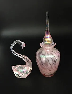 £22.50 • Buy Iridescent Mottled Art Swan Figurine And Perfume Bottle Heron Glass Cumbria