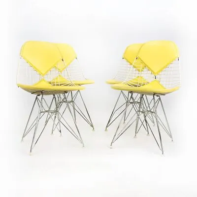 1958 Set Of Four Herman Miller Eames DKR-2 Wire Bikini Chairs W Yellow Naugahyde • £3008.83