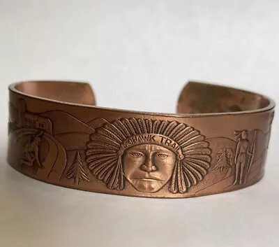 Vintage Travel Souvenir Cuff Bracelet Mohawk Trail Storyteller Solid Copper • $39