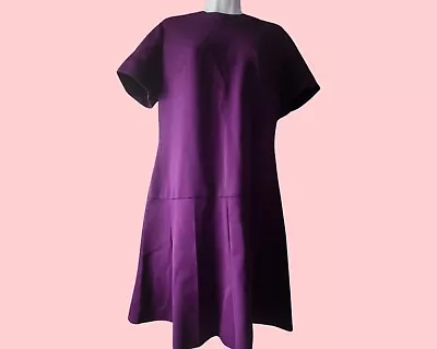 Vintage Dark Purple Dress Womens Kay Windsor Mod Pleated Skirt FLAWS L XL Gogo • $20