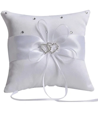 £6.91 • Buy WEDDING RING CUSHION PILLOW Crystal Double Color Heart Ring Bearer Pillow 6” Whi