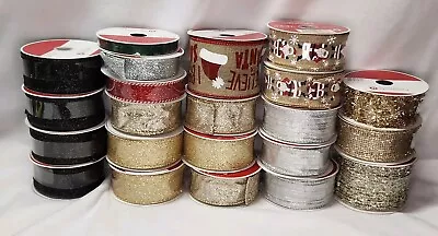 Mixed Ribbon Lot 22 Rolls Craft Ribbon Wired Christmas Gold Silver Black NEW • $50