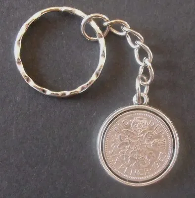 £2.95 • Buy 1963 Lucky Sixpences Charm Keyring Head Tales Double Sided 60th Birthday Gift X