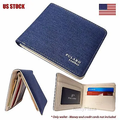 Mens Bifold Leather Wallet ID Card Holder Coin Pocket Thin Pulabo Purse • $8.19