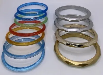 Vintage Plastic Bangle Bracelets ~Stacking ~Faceted ~ Colorful ~ Lot Of 11 • $9.95