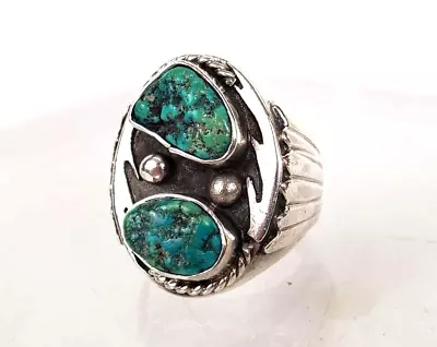 Navajo Sterling Silver Heavy Men's 46G Chunky Turquoise Ring Vintage Size 10 3/4 • $249.99