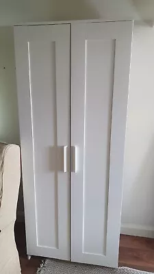 IKEA BRIMNES WHITE 2 DOOR WARDROBE WITH BUILT IN SHELVES 78 X 190cm • £40