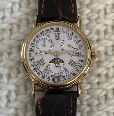 Unused Vtg MOVADO Moonphase Chronograph Swiss Women's 28mm Wristwatch 87-03-822 • $380