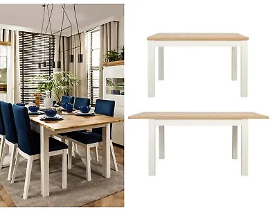 Extendable Dining Table Rectangular 130-180cm Seats 8-10 White/Oak Effect Maren • £274.95