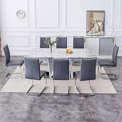 9Pieces Dining Table Set MDF Faux Marble Dining Room Table And 8x PU Chairs Gray • $1284.99