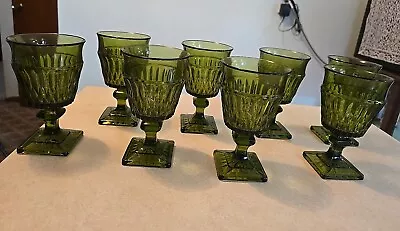 Vintage Green Galss 6 Inch Goblet Glasses Set Of 8 • $52