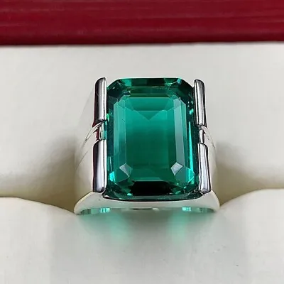 Huge Emerald Tension Setting Solitaire Engagement Ring For Men's In 925 Silver • $375