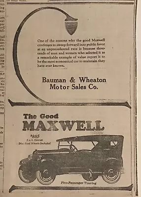 1923 Newspaper Ad For Maxwell Autos - Five Passenger Touring Car • $4.95