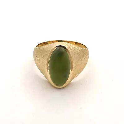 Natural Green Jade 14k Gold Mens Band Ring Textured Bezel Set Vintage Sz10 • $999