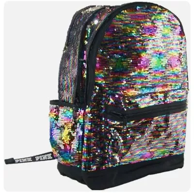 Victoria's Secret PINK Rainbow Sequin Bling Campus Backpack Bag Fashion Show NEW • $43.18