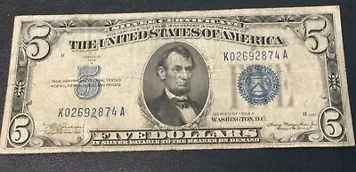 1934 $5 DOLLAR BILL BLUE SEAL & SERIAL K02692874A  Series A • $9