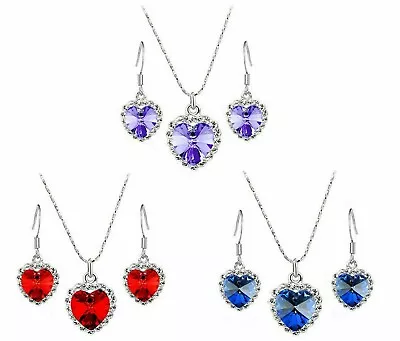 Crystal Heart Shaped Jewelry Necklace Set Crystal Heart Dangle Earrings • $9.95