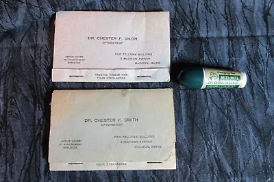 Pr Vintage Eyeglass Cleaner & Miti-Mite Container Dr. Chester Smith Madison ME • $10.99