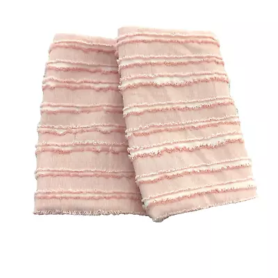 2 Nicole Miller Artelier Peachy Pink & White Striped Pillow Shams Woven Fringed • $19.99