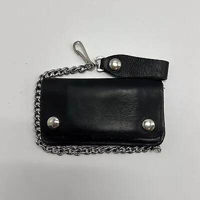 Men's Black Leather Chain Inner Zip Pockets Biker Trucker Bifold Wallet • $15