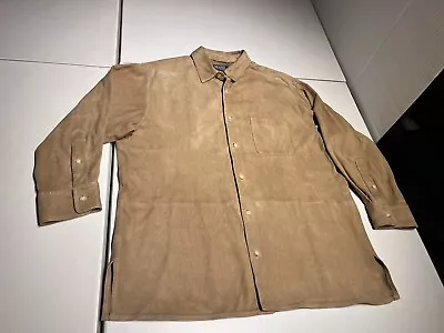 Polo Ralph Lauren Shirt Men’s Large Brown Suede Leather  Overshirt Camp VTG Y2K • $350