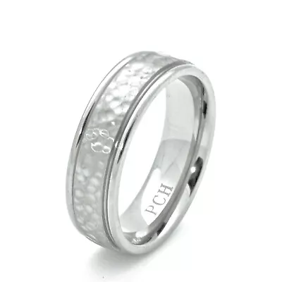 Men's Titanium Wedding Ring With Hammered Finish 7 MM Comfort Fit Wedding Band • $24.95