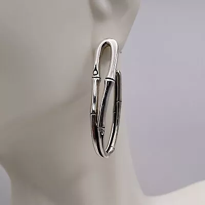 John Hardy Bamboo 925 Sterling Silver Drop Hoop Earrings Vintage Retired Rare • $248