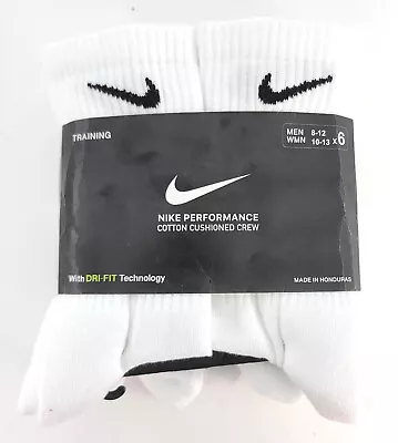 Nike Performance White Cotton Cushioned Crew High Socks ( 6 Pairs - Large) • $24.44