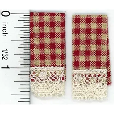 Dolls House Country Red Gingham Tea Towels Kitchen Cafe Accessory • £2.80