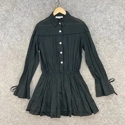 Maurie + Eve Dress Womens 10 Black Long Sleeve A-Line Cotton Button Sheer J4003 • $19.27