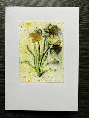 £3.95 • Buy Unique Handmade Greeting Card Flowers Hand Painted.Watercolour. Narcissi 6/art