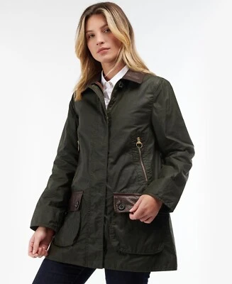 $363.45 • Buy New BARBOUR Olive Buscot Wax Jacket £269 Coat Leather UK 10 EU 36 M Net A Porter