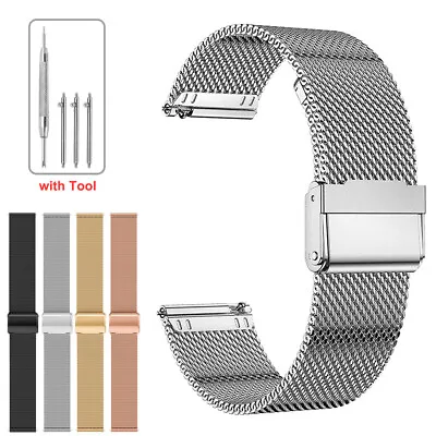 18mm 20mm 22mm Mesh Stainless Steel Watch Band Wrist Bracelet Strap Replacement • £6.11