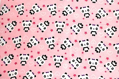 Bty*panda Bears With Large Heads On Pink*face Masks*100% Cotton Flannel Fabric • £16.38