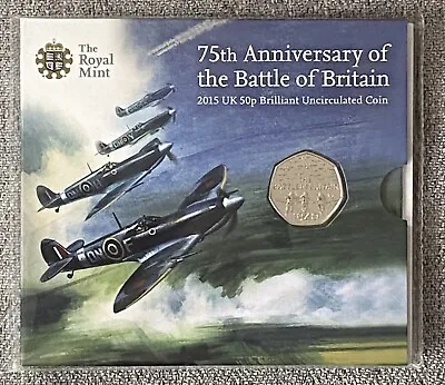 UK 2015 BATTLE OF BRITAIN WWII RAF 50p PENCE COIN ROYAL MINT SEALED  PACK B UNC • £18