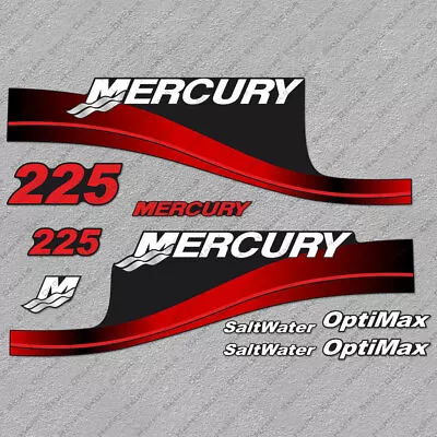 Mercury 225hp Optimax SaltWater Outboard Engine Decals RED Sticker Set • $51.29