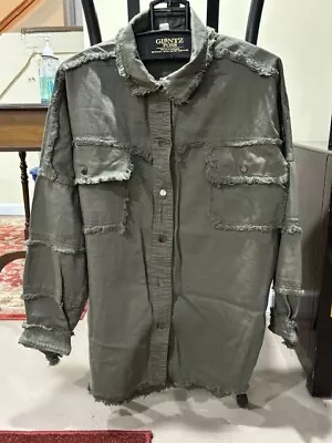 Women’s Elan All You Need Is Love Distressed Devan Olive Shirt Jacket NWOT Med • $50