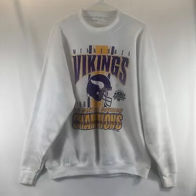 Minnesota Vikings '98 NFC Central Division Champions White Crewneck Sweatshirt L • $24.95