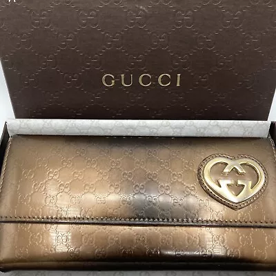 Auth Used GUCCI Purse Leather Long Wallet Heart Guccissima Button X 9170 Brown • $68.40