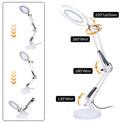 10X Magnifier Glass LED Desk Lamp Light Stand  Beauty Magnifying Lamp White UK • £13.19