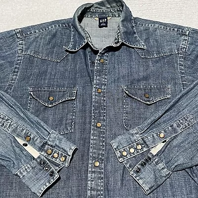 Vintage Mens Gap Denim Jean Shirt Large L Retro Pearl Snap Western • $29