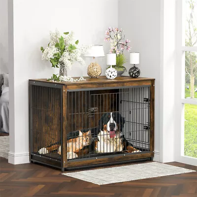 Large Dog Crate Wooden Kennel Heavy Duty Cage With Tray End Table Pet Furniture • $119.90