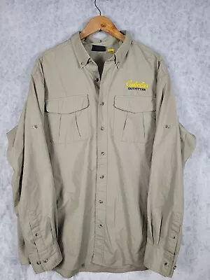 Cabelas Khaki Long Sleeve Button Down Shirt Size XLT Men Outdoor Fishing • $10.44