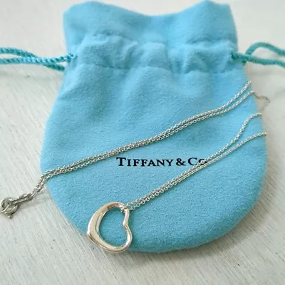 Tiffany & Co. Elsa Peretti Sterling Silver Open Heart Necklace Used From Japan • $115