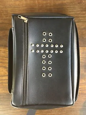 Vintage Bible Cover Large Leather | White Cross | Gregg Gift Metal Stud Cross • $17.29