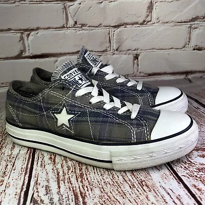 Converse One Star Womens Size 5.5 Shoes Gray Plaid Canvas Classic Sneakers • £17.20