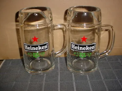 2 HTF Heineken Made In Austria Large Heavy Glass Beer Mugs W/Handles • $29.99