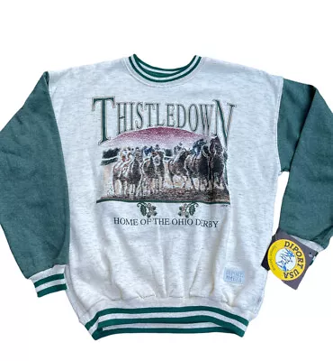 NOS Diport 90s Thistledown Horses Home Of The Ohio Derby USA Sweatshirt Men's XL • $29.29